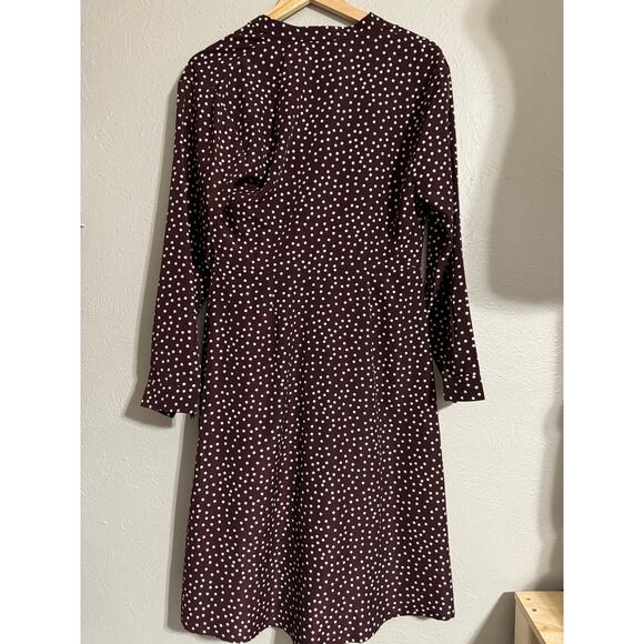Lush Maroon Cream Polka Dot Tie Front Midi Dress Medium - Picture 3 of 4